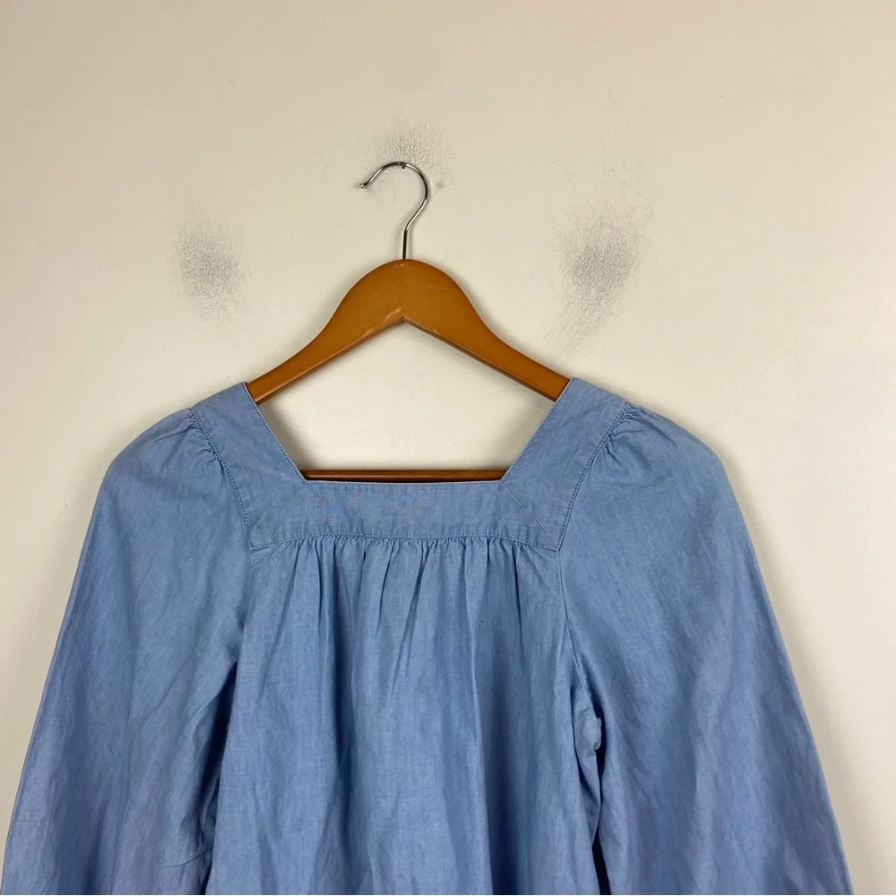 NWT J Crew Blue Chambray Square Neck Puff Sleeve Longsleeve Shift‎ Dress XXS